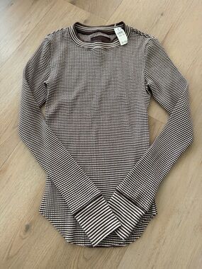 aerie Brown and Cream Striped Ribbed Long-Sleeve Tee